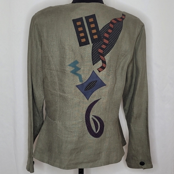 Beppa Linen Art-To-Wear Abstract Collarless Button Front Top  / Blazer - Size M - Picture 4 of 11